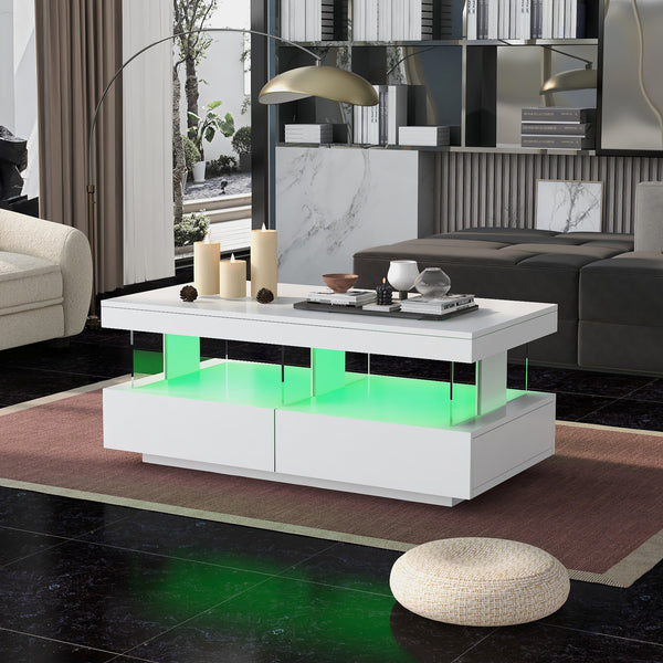 Modern Coffee Table for Living Room 39 Inch 16 Color LED Lights High Gloss Coffe