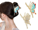 Big Butterfly Hair Clips for Women Set of 2 Large Non-Slip Strong Metal Butterfly Hair Claw