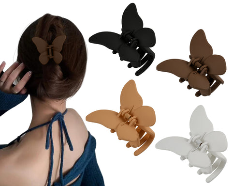 Butterfly Claw Clip Set of 4 Hair Clips for Thin Hair Matte Color Medium Claw Clips
