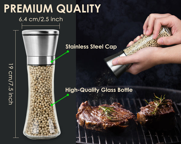 Salt and Pepper Grinder 7.9 Inch Premium 304 Stainless Steel Adjustable Pepper M