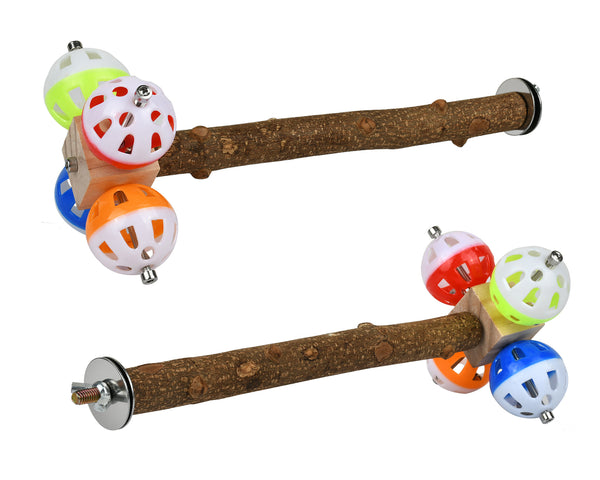 Bird Perch Stand Toy with Rotatable Balls, Wooden Perch for Bird Cage, Suitable