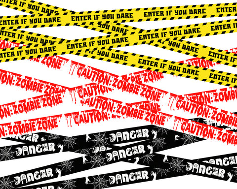 Halloween Caution Tape Set of 3 - Danger, Zombie Zone and Enter If You Dare Yellow Caution Tape Decorations for Door