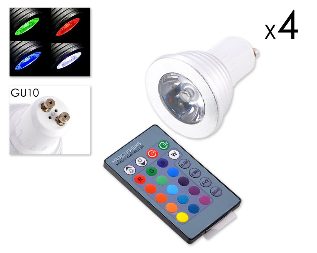 4 Pcs 5W GU10 Multiple Color LED Light Bulb with Wireless Remote Control