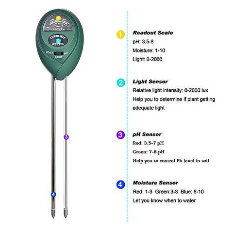Oval Shaped 3-in-1 Soil Tester for pH Moisture and Light Measurement