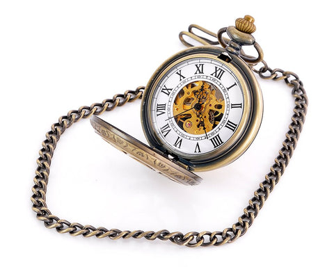 Classic Hand Wind Mechanical Pocket Watch with Chain - Copper