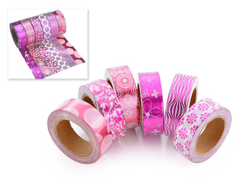 6 Pcs 1.5 cm Shinning Pattern Washi Masking Tape - Magenta