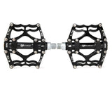 2 Pcs Lightweight Aluminum Bike Bearing Pedals Spider Pattern - Black