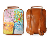 Tree Print PU Leather Casual Backpack - Brown