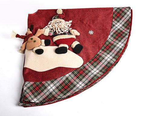 120cm Christmas Tree Skirt with Snowman Pattern - Green and Red