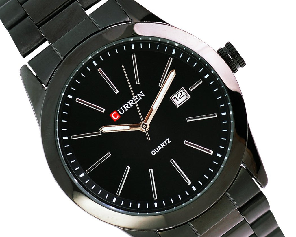 CURREN Black Steel Date Display Men's Casual Wrist Watch - Black