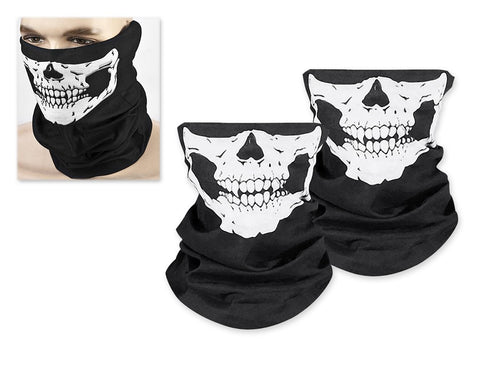 2 Pieces Skull Face Masks Motorcycle Neck Warmer - Black