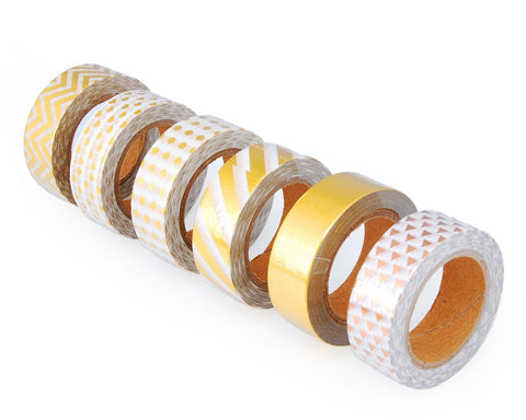 6 Pcs 1.5 cm Shinning Pattern Washi Masking Tape - Gold