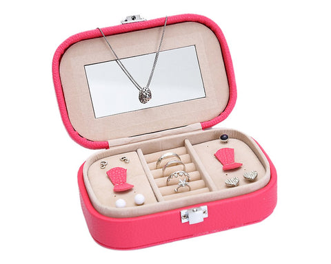 Fashion Jewelry Box Organizer with Mirror - Hot Pink
