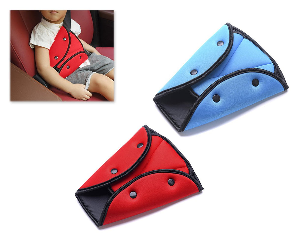 2 Pieces Child Safety Car Seat Belt Adjuster Pad - Blue and Red