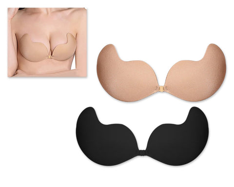2 Pieces Women's Silicone Strapless Adhesive Bras - Black and Nude