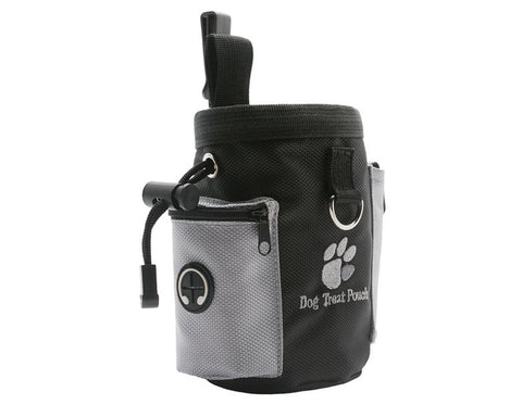 Dog Treat Bag with Waste Bag Dispenser and Drawstring - Black