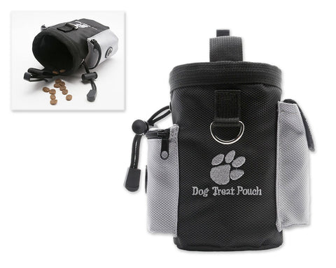 Dog Treat Bag with Waste Bag Dispenser and Drawstring - Black