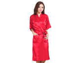 Long Style Satin Bath Robe for Women - Red