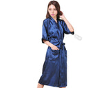 Long Style Satin Bath Robe for Women - Blue