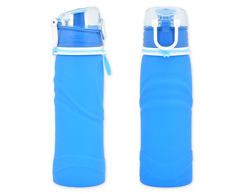 750ml Collapsible Leak Proof Silicone Water Bottle for Cycling - Blue