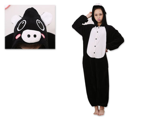 One Size One Piece Pig Pyjama - Black