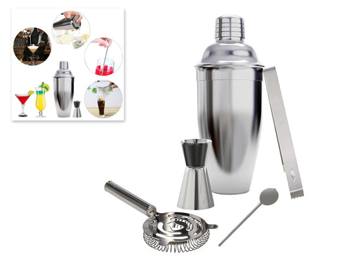 5 Pieces Stainless Steel Cocktail Set with 550ml Cocktail Shaker