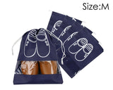 5 Pieces Portable Shoe Bags with Drawstring - Navy Blue