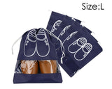 5 Pieces Portable Shoe Bags with Drawstring - Navy Blue
