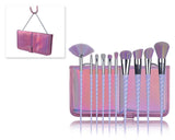 10 Pcs Professional Makeup Brush Set with Rectangle Bag - Pink