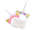 3 Pieces Kids Unicorn Headbands with Ears and Flowers for Party