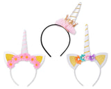 3 Pieces Kids Unicorn Headbands with Ears and Flowers for Party