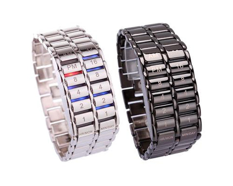 Men Carbonized Steel Binary LED Quartz Movement Wrist Watch