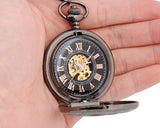 Classic Hand Wind Mechanical Pocket Watch with Chain - Black