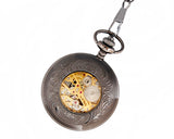 Classic Hand Wind Mechanical Pocket Watch with Chain - Black