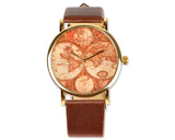 World Map Leather Band Quartz Women's Wrist Watch - Brown