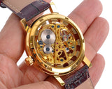 Winner Skeleton Brown Leather Hand Winding Mechanical Watch D160-Gold