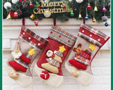 3 Pieces Grid Pattern Christmas Stockings - Red