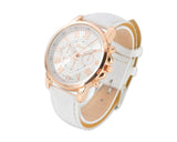 Geneva Unisex Gold Plated Round Leather Wrist Watch