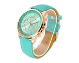 Geneva Unisex Gold Plated Round Leather Wrist Watch