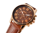 10 Pcs Geneva Unisex Gold Plated Round Leather Wrist Watches