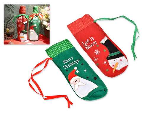 2 Pieces Wine Bottle Covers with  Santa Claus and Snowman Pattern