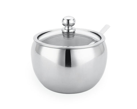 Stainless Steel Sugar Bowl with Clear Lid and Spoon