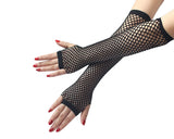 Lace Top Thigh High Fishnet Stockings and Fingerless Gloves