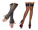 Lace Top Thigh High Fishnet Stockings and Fingerless Gloves