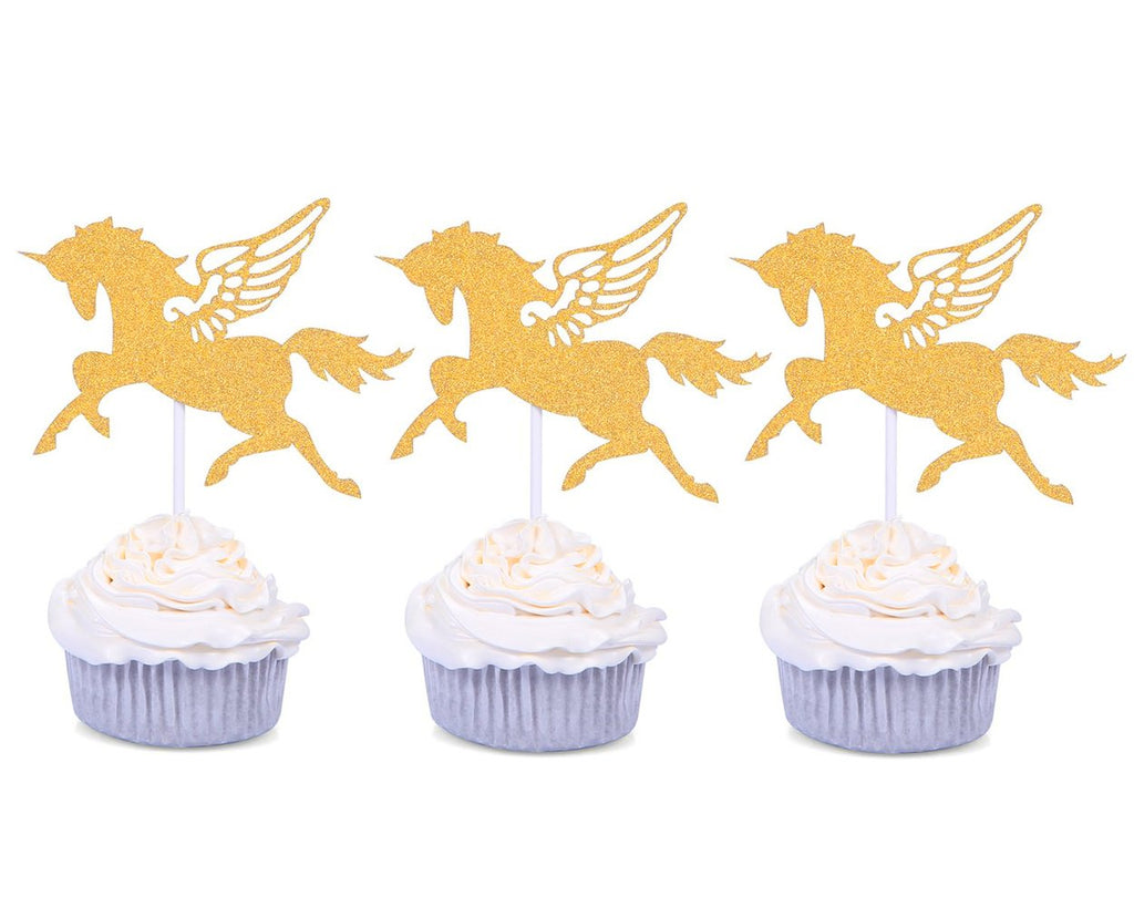 24 Pieces Golden Unicorn Cupcake Toppers for Party Decoration