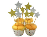 70 Pieces Star Shape Cupcake Toppers - Gold and Silver