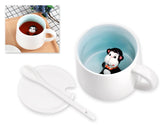Cute Animal Ceramic Coffee Cup with Lid and Spoon