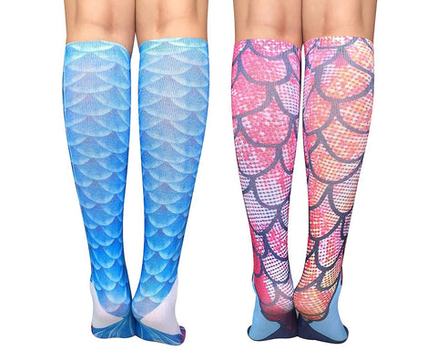 2 Pairs 3D Mermaid Knee High Socks for Girls