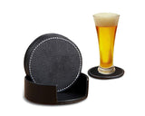 Drink Coasters 6 Pieces PU Leather Coasters with Holder - Black