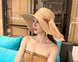 Foldable Straw Hat with Bowknot for Women